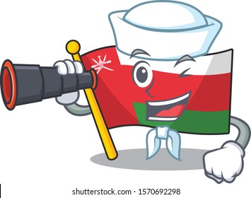 Smiling happy flag oman as a Sailor with binocular