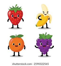 Smiling Happy Fruit Characters Fun Strawberry Watermelon Pineapple Fun
