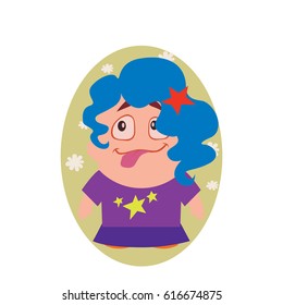 Smiling, Happy and Funny Avatar of Little Person Cartoon Character in Flat Vector - Use as Emoji or Mascot, Female Illustration Isolated on White Background