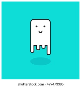 Smiling Happy Ghost Icon (Line Art Vector Illustration in Flat Style Design)