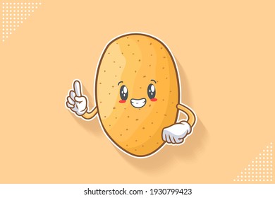 SMILING, HAPPY, GRIN SMILE Face Emotion. ForeFinger Hand Gesture. Potato Vegetable Character Cartoon Drawing Mascot Illustration.