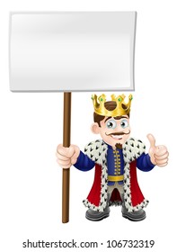 A smiling happy king giving a thumbs up and holding up a sign
