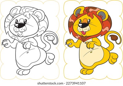 Smiling happy lion coloring book