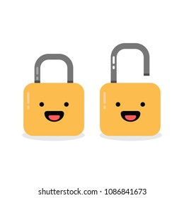 Smiling Happy Lock Vector Illustration in Flat Style Design