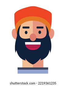 Smiling Happy man in beard Flat design Vector Illustration Icon Avatar isolated on white background. 