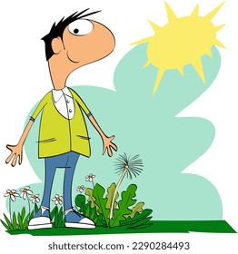 Smiling and happy man in nature a sunny day in summer dressed casually