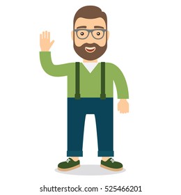 Smiling happy man waving. Flat style vector illustration.