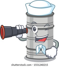 Smiling happy oil drum as a Sailor with binocular