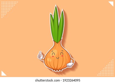 SONRIENDO, FELIZ, ALIVIADO, SONRIENDO Emoción facial. Gesto de la mano del dedo índice. Cebolla, Caricatura De Caricatura Vegetable De Ajo Dibujando Ilustración De Mascota.