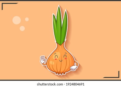 SMILING, HAPPY, RELIEVED, SMILE Face Emotion. Nice Finger Hand Gesture. White Onion, Garlic Vegetable Character Cartoon Drawing Mascot Illustration.