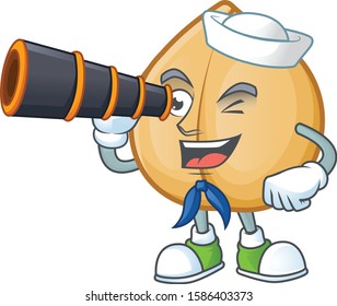 Smiling happy Sailor with binocular chickpeas cartoon design