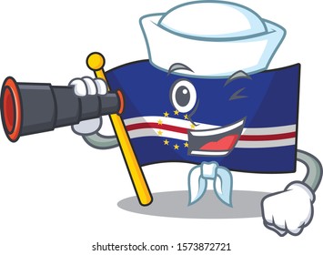 Smiling happy Sailor with binocular flag cape verde cartoon design