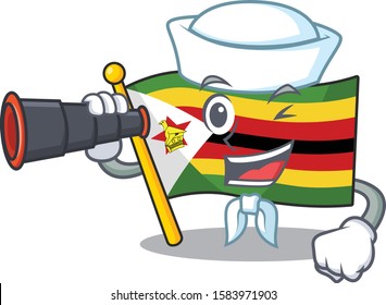 Smiling happy Sailor with binocular flag zimbabwe cartoon design
