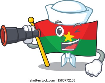 Smiling happy Sailor with binocular flag burkina faso cartoon design