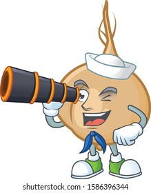 Smiling happy Sailor with binocular jicama cartoon design