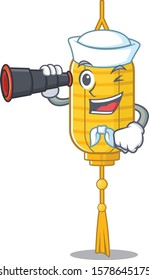 Smiling happy Sailor with binocular lamp hanging cartoon design