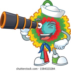 Smiling happy Sailor with binocular pinata cartoon design