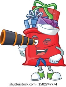 Smiling happy Sailor with binocular santa bag full of gift cartoon design