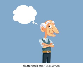 Smiling Happy Senior Man Thinking Vector Cartoon. Elderly person having an idea planning a strategy
