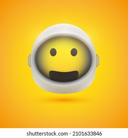 Smiling Happy Spaceman Emoji In Space Suit With Helmet On - Modern Style Emoticon Vector Design For Web Or Instant Messaging Apps On Yellow Background