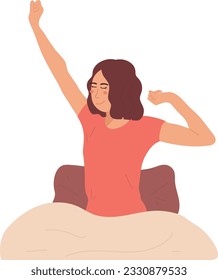 Smiling Happy Stretching Woman Wake Up In The Morning Illustration Graphic Cartoon Art