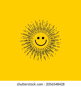 Smiling happy sun with rays. Summer icon. Smile of sun. Good morning logo