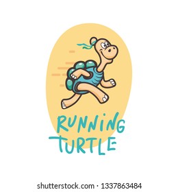 Smiling Happy Turtle Icon Logo Cartoon Style. the turtle is running cute elegant and sporting rushing