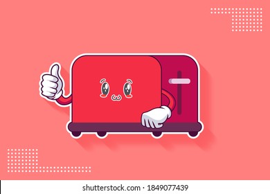 SMILING, HAPPY, UWU Face Emotion. Thumb Up Finger Hand Gesture. Toaster Cartoon Drawing Mascot Illustration.