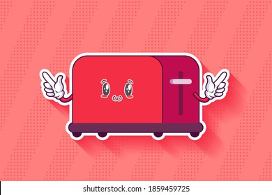 GLÜCK, GLÜCKLICH, UWU konfrontiert Emotion. Double Forefinger Handgun Gesture. Toaster Cartoon Drawing Mascot Illustration.