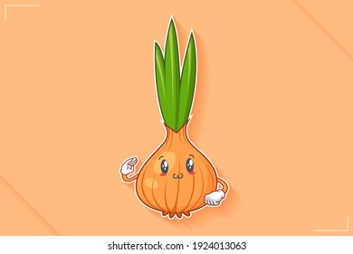 SMILING, HAPPY, UWU Face Emotion. Salute, Respect Hand Gesture. Onion, Garlic Vegetable Character Cartoon Drawing Mascot Illustration.