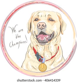 Smiling happy yellow dog breed Labrador Retriever champion