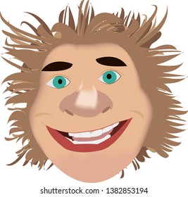 Smiling head of a good forest troll from Norwegian folklore, drawn in cartoon style
