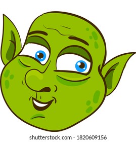 Smiling head troll, illustration, vector on white background