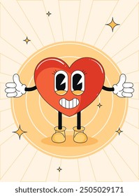 Smiling heart cartoon character with outstretched arms Vector