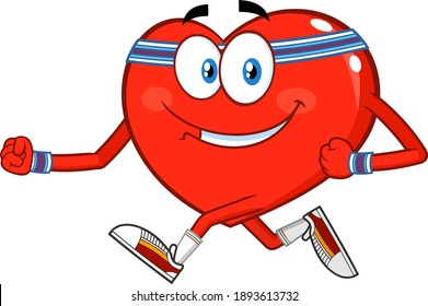 Smiling Heart Cartoon Character Running. Vector Illustration Isolated On Transparent Background