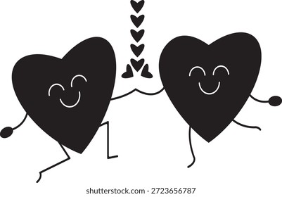 Smiling Heart Character Duo Vector Gráfico para propuesta romántica linda de San Valentín y saludo de Boda Ilustración.	