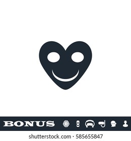 Smiling heart icon flat. Black pictogram on white background. Vector illustration symbol and bonus button