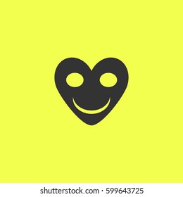 Smiling heart icon flat. Black pictogram on white background. Vector illustration symbol and bonus button