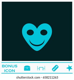 Smiling heart icon flat. Blue pictogram on dark background. Vector illustration symbol and bonus icons