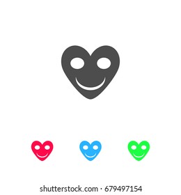 Smiling heart icon flat. Color pictogram on white background. Vector illustration symbol and bonus icons