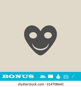 Smiling heart icon flat. Grey pictogram on light background. Vector illustration symbol and bonus button real estate, ottoman, vase, tv, fishing rod