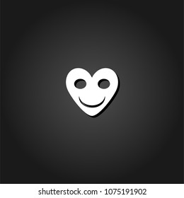 Smiling heart icon flat. Simple White pictogram on black background with shadow. Vector illustration symbol