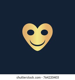 Smiling heart icon flat. Simple gold pictogram on dark background. Vector illustration symbol
