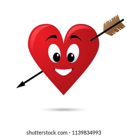 Smiling heart pierced with an arrow. Vector illustration.
