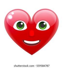 Smiling Heart Smile Emoticon with Teeth. For 14th of February. For Saint Valentine's Day. Isolated Vector Illustration on White Background