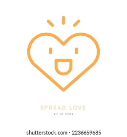 Smiling heart. Spread love. Simple line art icon. Vector file.