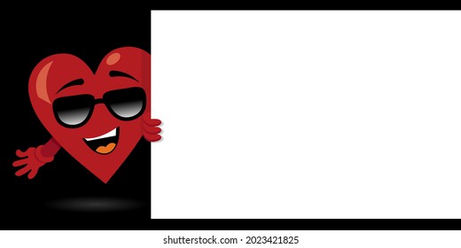 smiling heart with sunglasses, board or banner, vector illustration