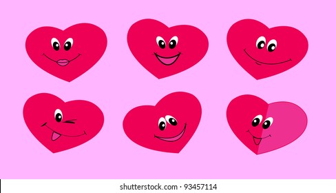 Smiling hearts, all are happy and laughing. Vector smiles.