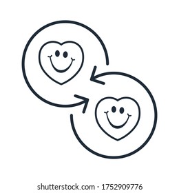 Los corazones sonrientes se ponen de buen humor. Icono del vector aislado en fondo blanco.