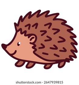 Ouriço sorridente voltado para a direita sobre fundo branco. Personagem florestal amigável para ilustração de crianças, têxtil ou conteúdo educacional, recortar, recortar